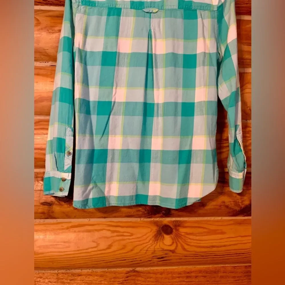 American Eagle Turquoise Blue Button Down Plaid Shirt Small - Picture 7 of 9
